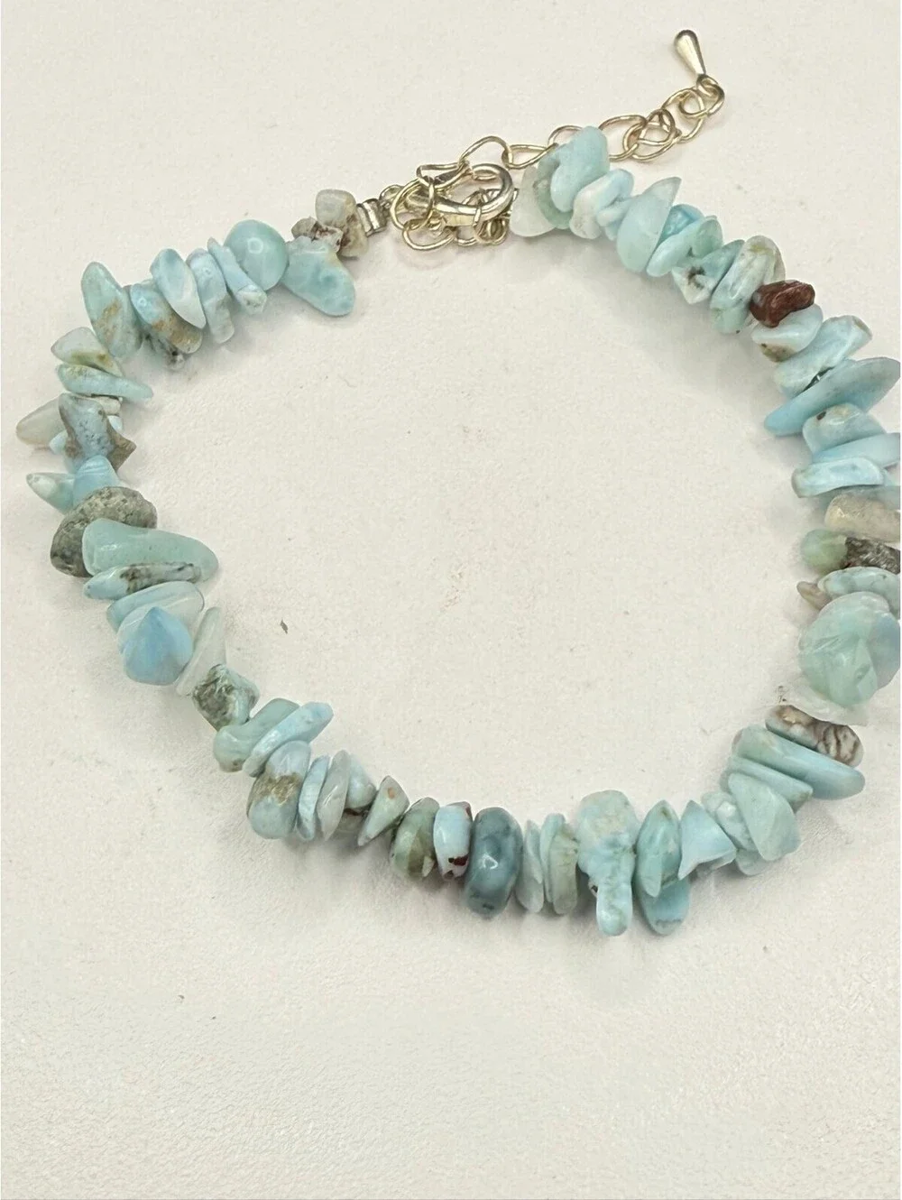 Genuine Larimar Tumbled Chip Bracelet - Adjustable 6